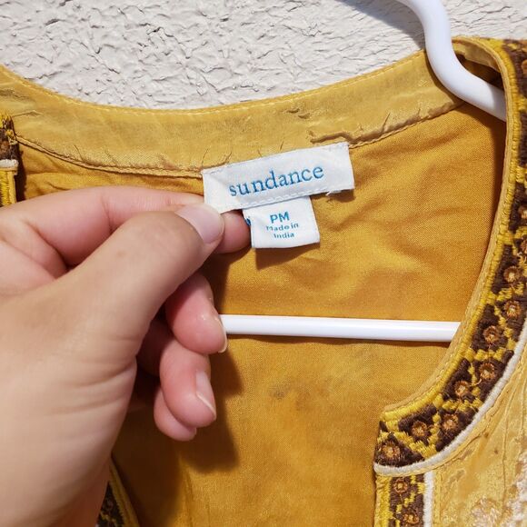 Sundance Catalog Yellow Embroidered Bird “Golden Hopes Top” Size PM $158 - Picture 4 of 11